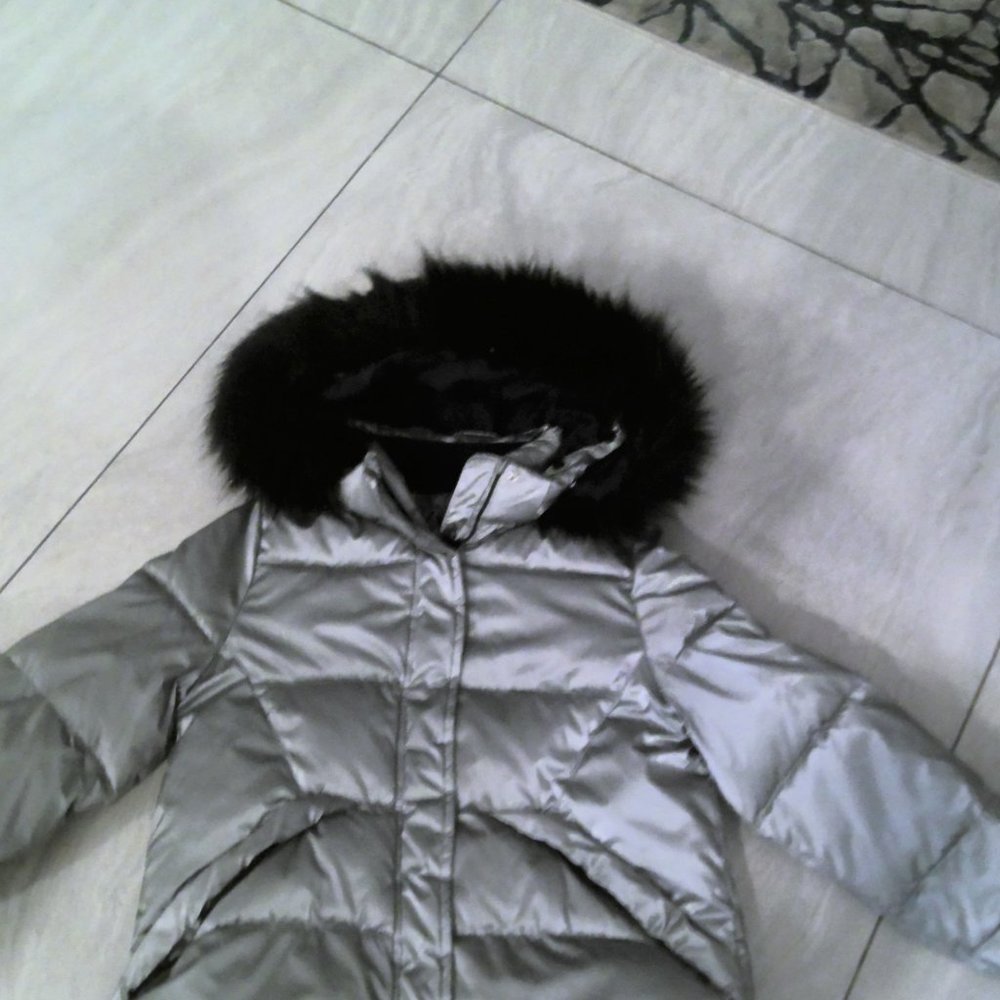 Zara Girls Silver Light Gray Faux Fur Puffer
